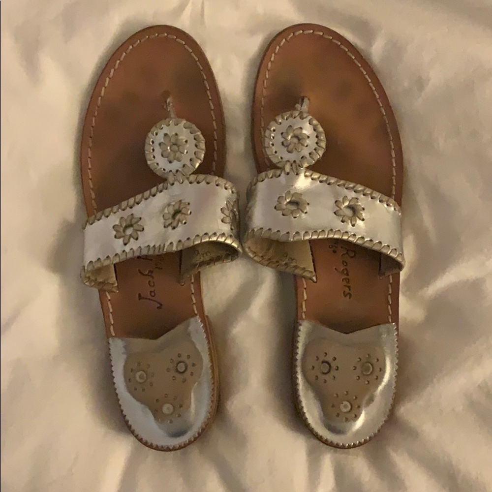 Jack Rogers Flat Sandal Silver and Platinum